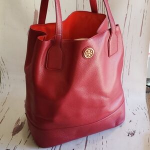 Tory Burch cherry red leather Michelle tote bag